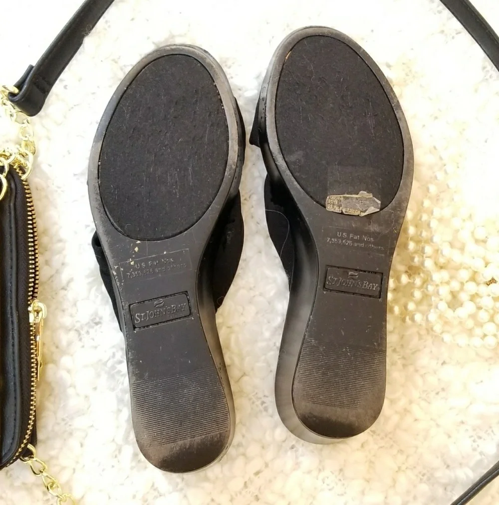 St John's Bay Black Wedge criss cross sandals